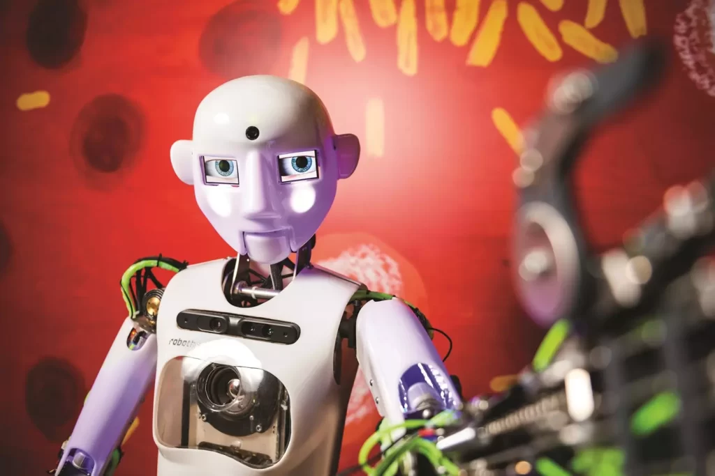 robot, IG Landia, červené pozadí